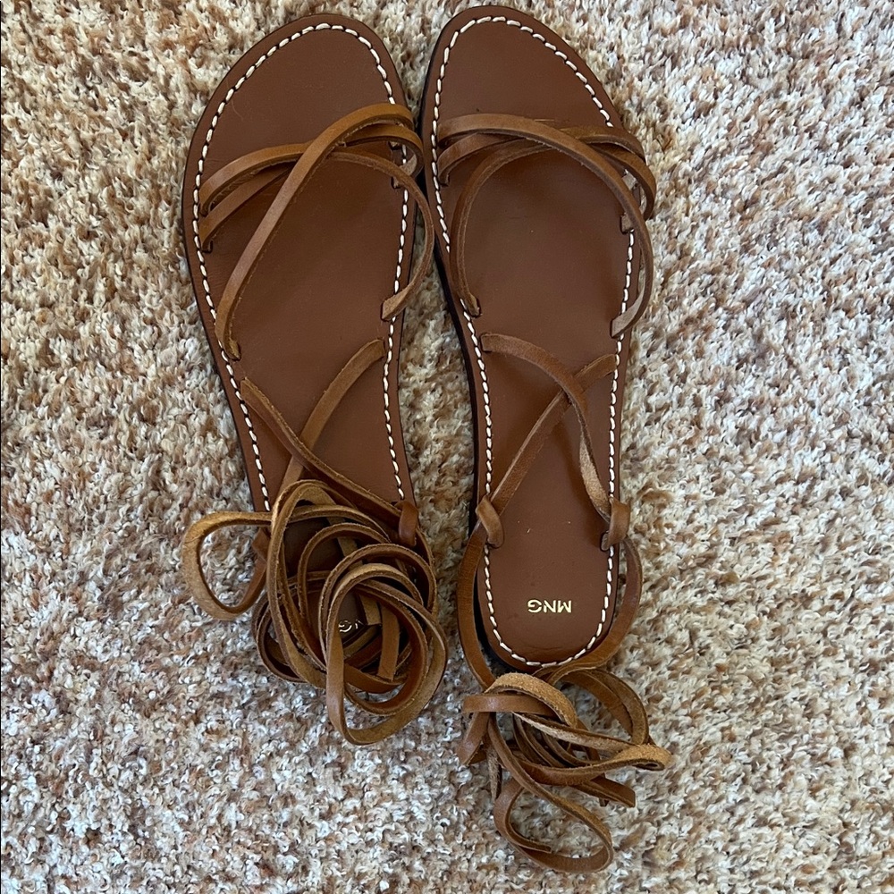 Like New - Mango Tan Leather Strappy Sandals